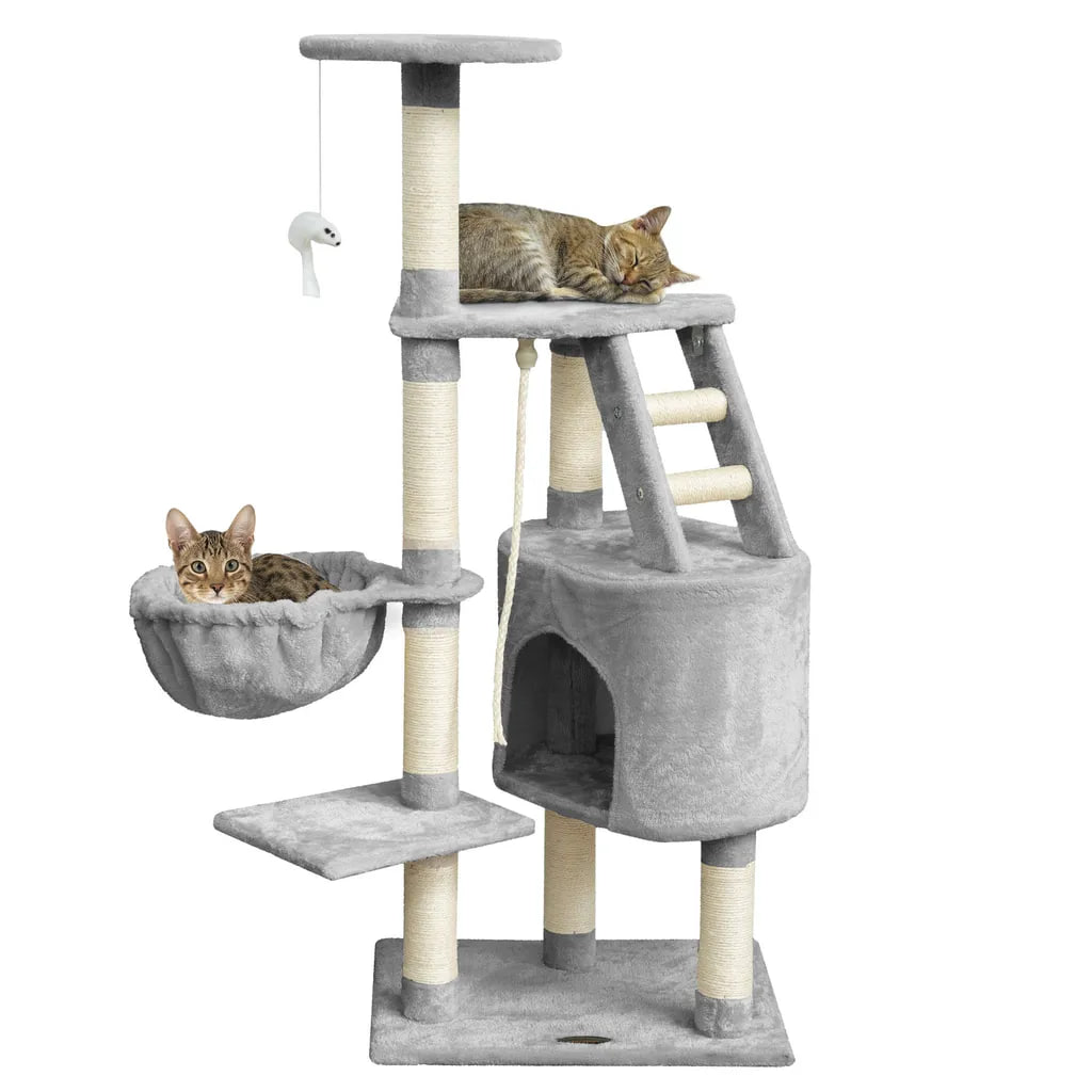 Poste rascador multifuncional para gatos 120 cm: Sisal, Cueva, Tumbona y Escalera